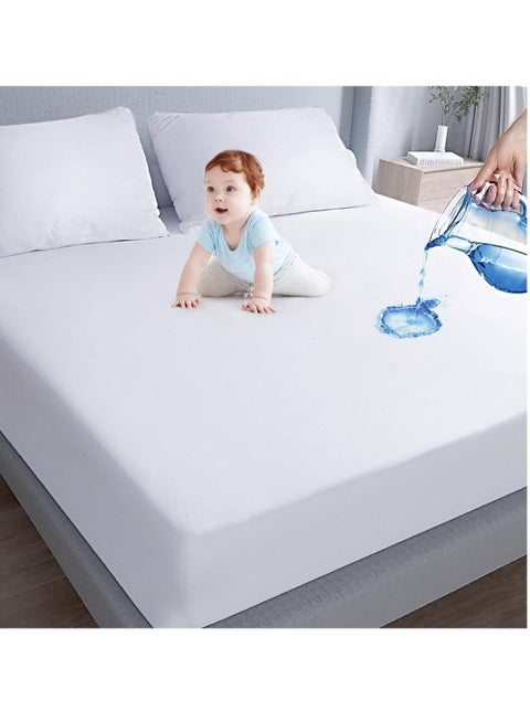 Waterproof Mattress Protector 200x140 cm – Coral Fleece, 35 cm Deep Pocket, 250 GSM, Hypoallergenic Vinyl Free, Soft & Breathable Pad Cover, Noiseless Cotton Comfort & Protection, Super King Size.