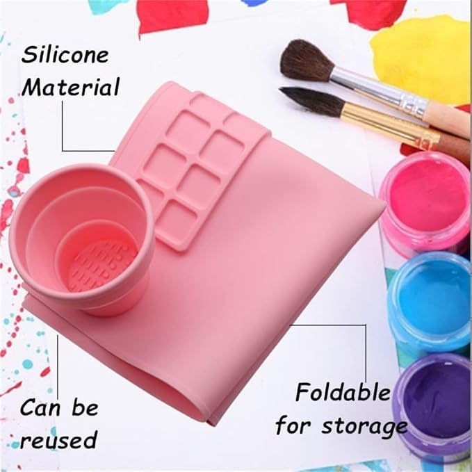 CLOUDTAB Silicon Craft Mat Silicone Painting Mat with Cup Craft Paint Brush Non Stick Silicone Sheet,Silicone Mat for Resin Casting DIY Graffiti Oil Painting, Art, Clay & Play Doh (Multicolor) - Image 5