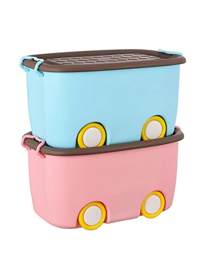 Ash & Roh Plastic Multi Color Storage Bins With Locking Lids, Handle & Wheels | Stackable Collapsible Storage Box | 25 Lit Container Organizer Toy Storage Box. (Pack Of 2) - Image 1