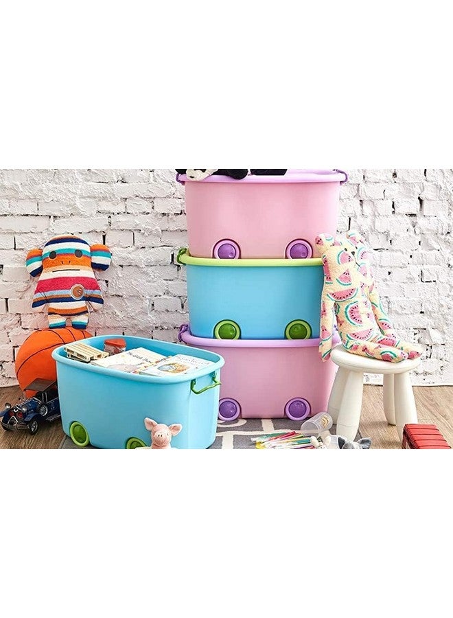 Ash & Roh Plastic Multi Color Storage Bins With Locking Lids, Handle & Wheels | Stackable Collapsible Storage Box | 25 Lit Container Organizer Toy Storage Box. (Pack Of 2) - Image 5