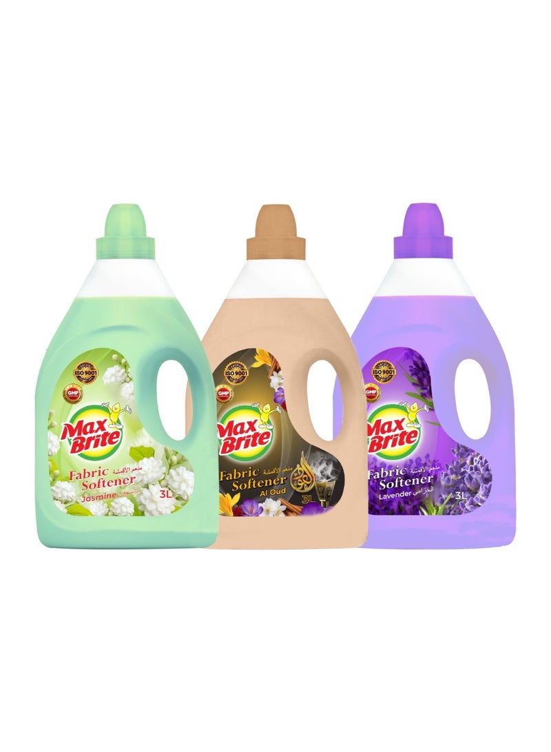 Max Brite Fabric Softener For All Types of Clothes Long Lasting Lavender Al Oud Jasmine Fragrance 3L Pack of 3 - Image 1