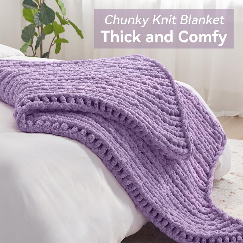 Negwoo Chunky Knit Throw Blanket, 30''*40'' Knitted Throw Chenille Yarn for Bed Couch, Handmade Light Purple Crochet Big Thick Blanket, Machine Washable Cute Comfy Blanket for Home Decor - Image 5