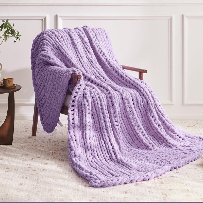 Negwoo Chunky Knit Throw Blanket, 30''*40'' Knitted Throw Chenille Yarn for Bed Couch, Handmade Light Purple Crochet Big Thick Blanket, Machine Washable Cute Comfy Blanket for Home Decor - Image 2