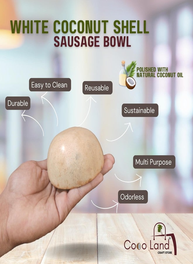 Coco Land White Coconut Shell Sausage Bowl (Small Size Pack of 1) 100 ml |Coconut Oil Polished Decorative Pots, Chutney,Pickle,Smoothie,Coffee,Tea Serving Bowl|Mixing Bowl,Natural Bowl,Eco Friendly - Image 3