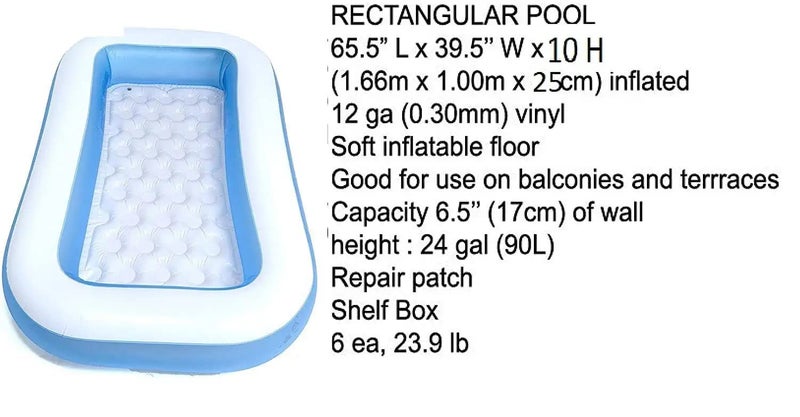 KINGZOMY® Bath tub for Baby Inflatable Rectangular Pool with Air Pump Inflatable Rectangular Pool, with Air Pump - Multi Color -6 Feet - Image 2