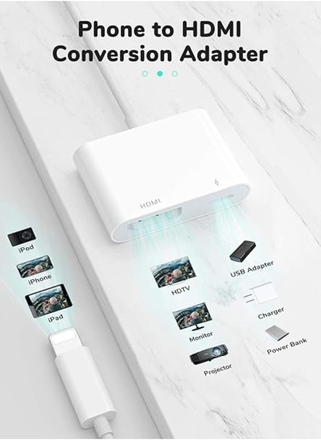Generic Apple MFi Certified Lightning to HDMI Adapter – 1080P HD Video Sync Cable with Charging Port for iPhone 14/13/12/11/X/8/7/iPad to HDTV/Projector  - Image 2