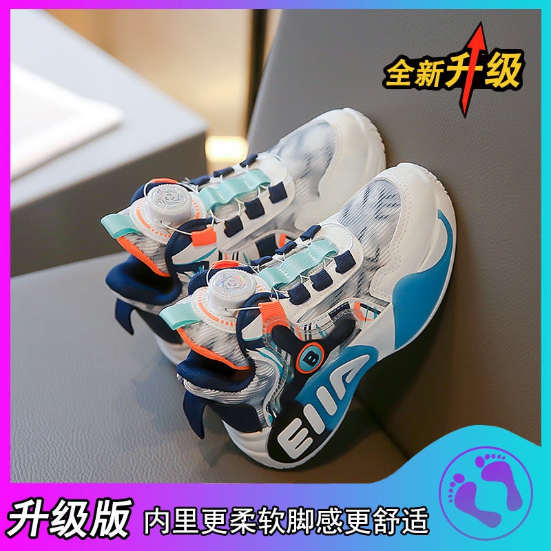 Boys' shoes 2024 spring and summer new children's mesh breathable sneaker medium and big children girls' rotating buckle basketball shoes fashion  - Image 3