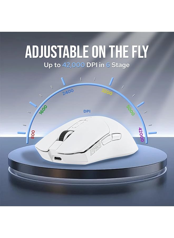 EPOMAKER Click Gaming Mouse Wireless 2.4Ghz/Bluetooth/Type C 800 To 42 000 Dpi Adjustable 8K Polling Rate 500Mah Lightweight Optical Mouse For Pc/Mac/Linux (White) - Image 2