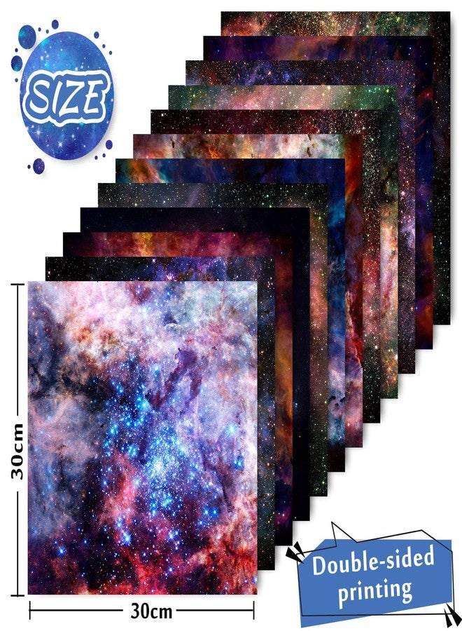 Whaline حزمة ورق نمط المجرة من واهلين 24 قطعة: 30x30 سم مزدوجة الوجه، مربعة، ناعمة، زرقاء، بنفسجية، سوداء - ورق حرفي، ورق زينة، ورق نمط، حرف، ألبوم قصاصات - Image 2