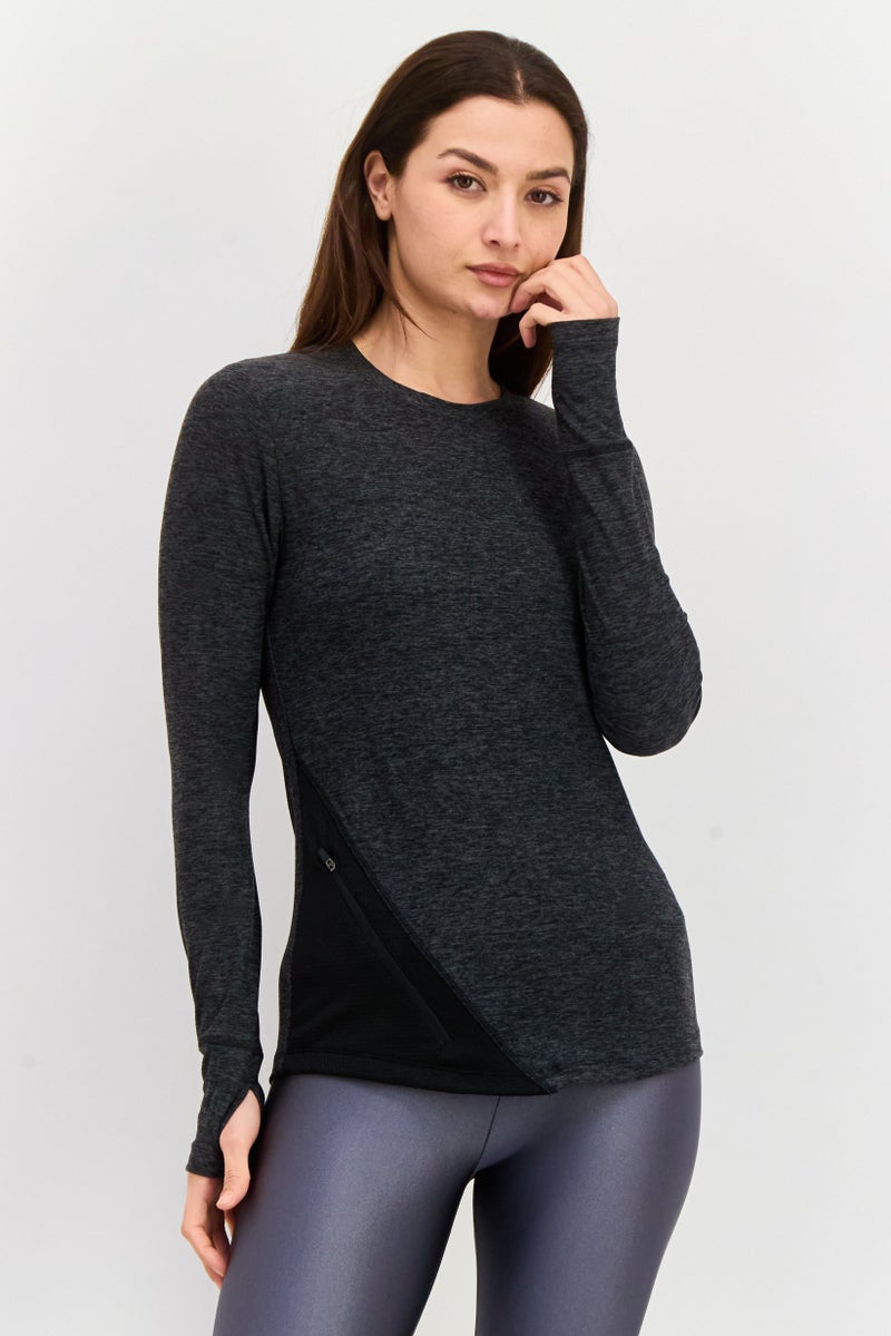 NINE WEST Women Sportswear Fit Long Sleeves Training Top, Dark Grey  - Image 1