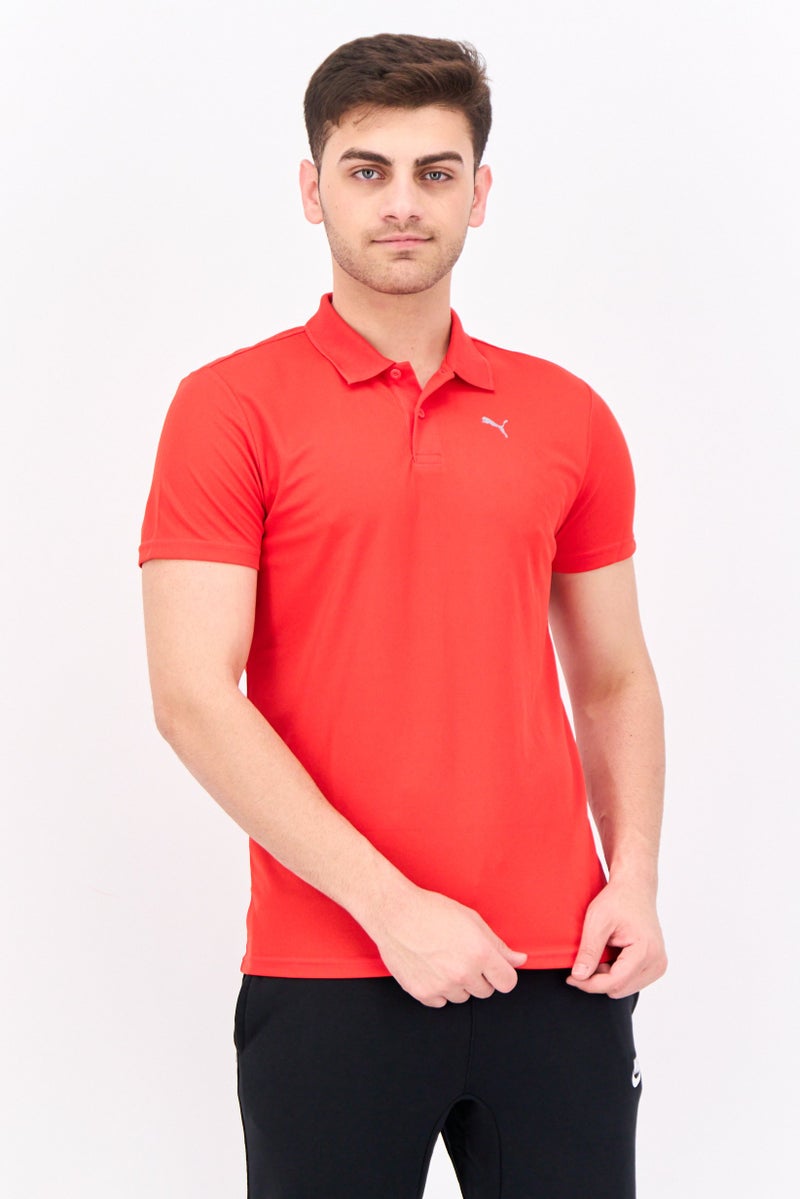 PUMA قمصان بولو تدريبية قصيرة الأكمام للرجال بتصميم نحيف، أحمر - Image 1