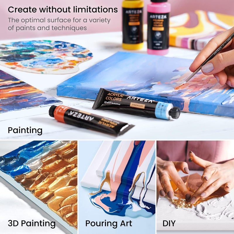 ARTEZA Premium Stretched Canvas, 12 x 12 Inches, Pack of 8, Blank White Square Canvas Boards for Acrylic, Oil and Gouache Painting - Image 5