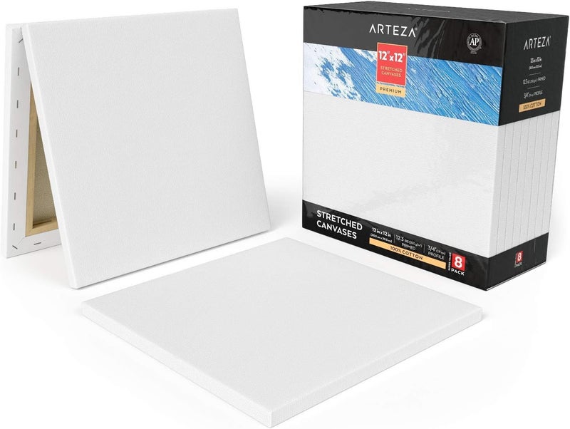 ARTEZA Premium Stretched Canvas, 12 x 12 Inches, Pack of 8, Blank White Square Canvas Boards for Acrylic, Oil and Gouache Painting - Image 3
