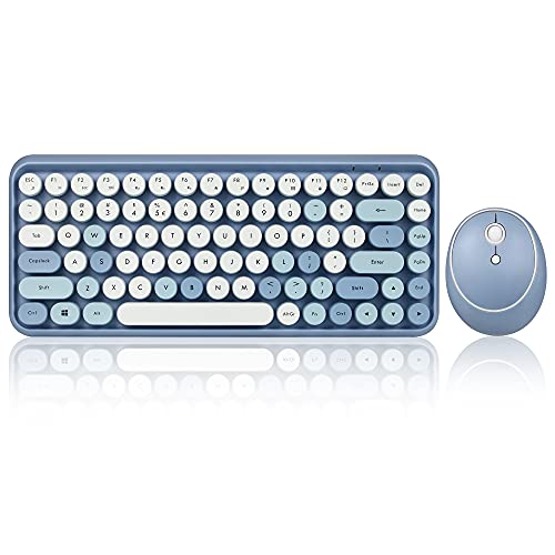 Perixx PERIDUO-713BL Wireless Mini Keyboard and Mouse Combo - Retro Round Key Caps - Pastel Blue - US English Layout (11909) - Image 1