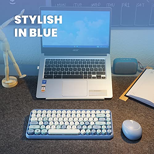 Perixx PERIDUO-713BL Wireless Mini Keyboard and Mouse Combo - Retro Round Key Caps - Pastel Blue - US English Layout (11909) - Image 2