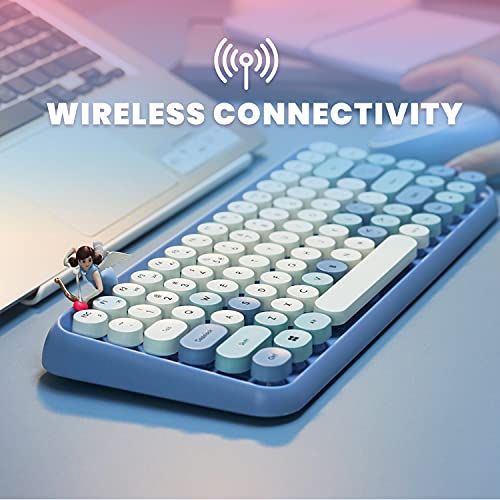 Perixx PERIDUO-713BL Wireless Mini Keyboard and Mouse Combo - Retro Round Key Caps - Pastel Blue - US English Layout (11909) - Image 3