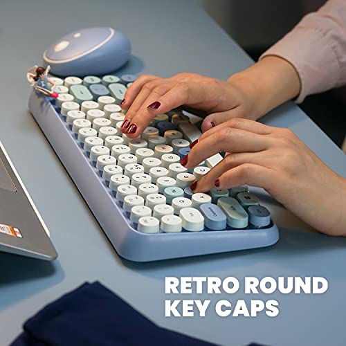 Perixx PERIDUO-713BL Wireless Mini Keyboard and Mouse Combo - Retro Round Key Caps - Pastel Blue - US English Layout (11909) - Image 4