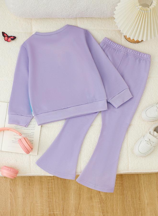 Take Two Girl's Graphic Print Long Sleeve T-shirt With Flare Pants Set - Image 2
