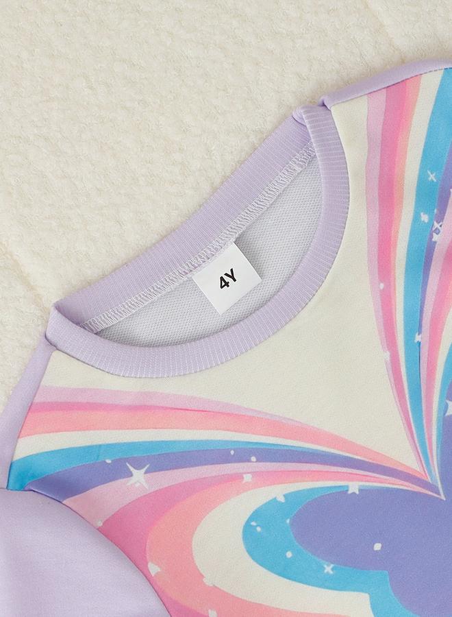 Take Two Girl's Graphic Print Long Sleeve T-shirt With Flare Pants Set - Image 4