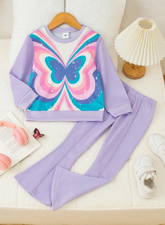 Take Two Girl's Graphic Print Long Sleeve T-shirt With Flare Pants Set - Image 1
