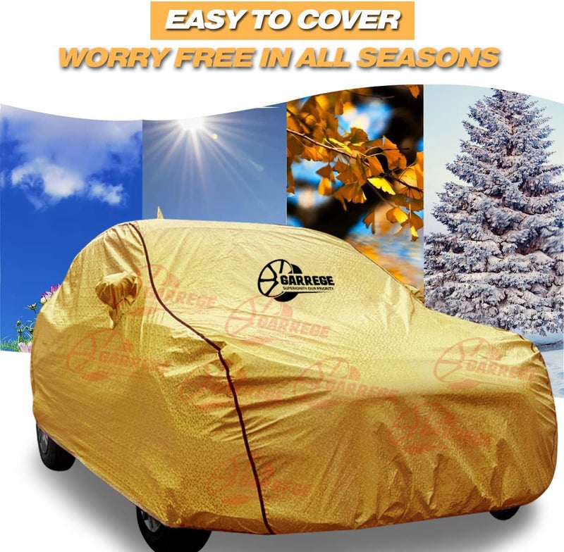 AUTOBIRSA Waterproof Car Body Cover for Maruti Wagon R with Mirror and Antenna Pocket and Soft Cotton Lining (4 Side Elastic Triple Stitched & Metallic Golden with Black Piping Style) - Image 5
