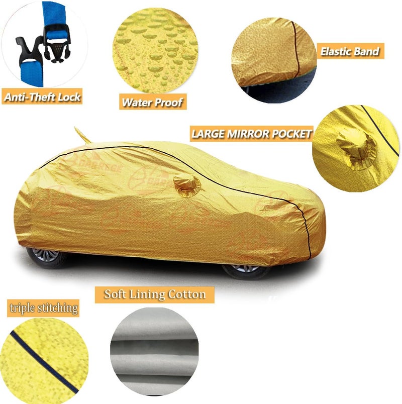 AUTOBIRSA Waterproof Car Body Cover for Maruti Wagon R with Mirror and Antenna Pocket and Soft Cotton Lining (4 Side Elastic Triple Stitched & Metallic Golden with Black Piping Style) - Image 4