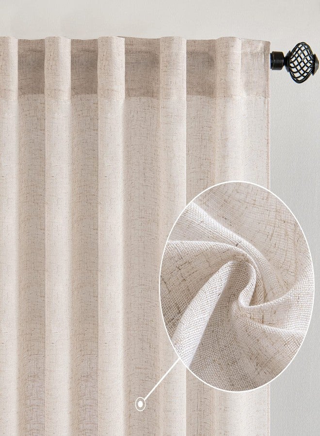 MIULEE Natural White Linen Curtains 105 Inch Length 2 Panels for Bedroom Living Room, Soft Thick Linen Textured Window Drapes Semi Sheer Light Filtering Back Tab Rod Pocket Burlap Look Decor - Image 1