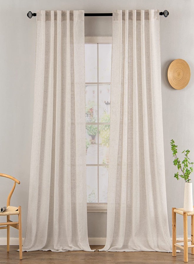 MIULEE Natural White Linen Curtains 105 Inch Length 2 Panels for Bedroom Living Room, Soft Thick Linen Textured Window Drapes Semi Sheer Light Filtering Back Tab Rod Pocket Burlap Look Decor - Image 2
