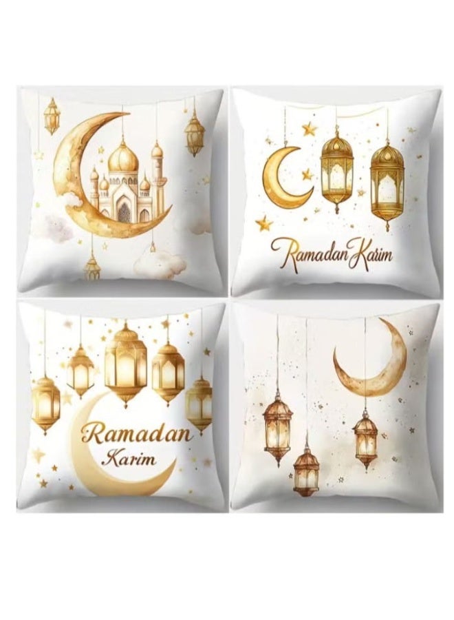 4 أغطية وسائد رمضانية مزخرفة بفانوس إسلامي سداسي - Image 1