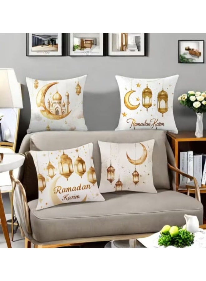 4 أغطية وسائد رمضانية مزخرفة بفانوس إسلامي سداسي - Image 2