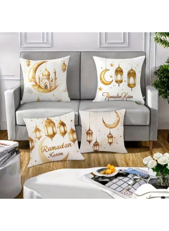4 أغطية وسائد رمضانية مزخرفة بفانوس إسلامي سداسي - Image 4