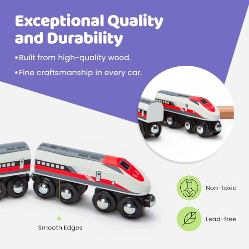 Maxim Enterprise, Maxim Enterprise inc Wooden Bullet Train Wooden Train Set of 2 Modern Engines 1 Sleek Passenger Car with Magnetic Connectors Compatible with Thomas Friends BRIO Other Major Brands - Image 5