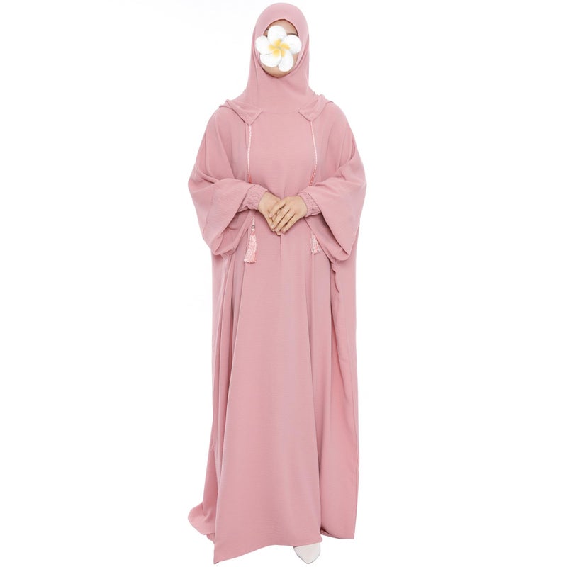 khalat Muslim Prayer Dress Abaya Solid One-Piece Hoodie Abaya Dress for Women Long Maxi Dress Islamic Dubai Jilbab Pink - Image 4