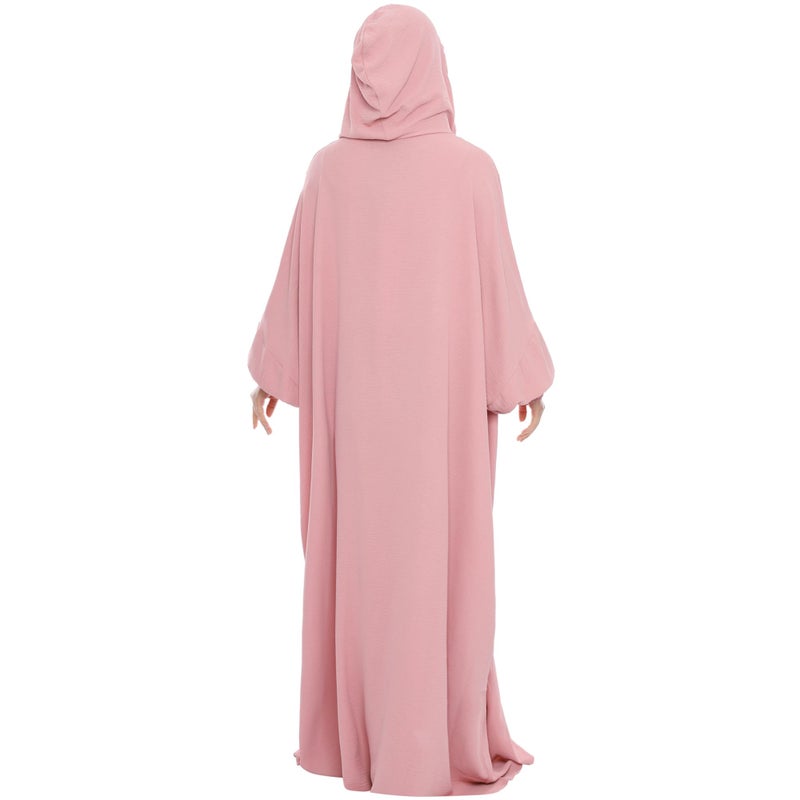 khalat Muslim Prayer Dress Abaya Solid One-Piece Hoodie Abaya Dress for Women Long Maxi Dress Islamic Dubai Jilbab Pink - Image 5
