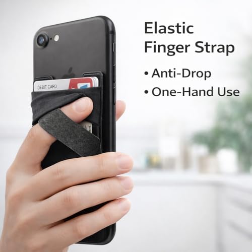Mizi (2 Pack Adhesive Phone Stretchy Wallet, Card Holder for Back of Phone Stick on Cases, Unique Double Pocket Design + Finger Strap for iPhone/Android/Samsung Galaxy - Black - Image 4