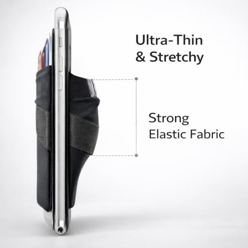 Mizi (2 Pack Adhesive Phone Stretchy Wallet, Card Holder for Back of Phone Stick on Cases, Unique Double Pocket Design + Finger Strap for iPhone/Android/Samsung Galaxy - Black - Image 5