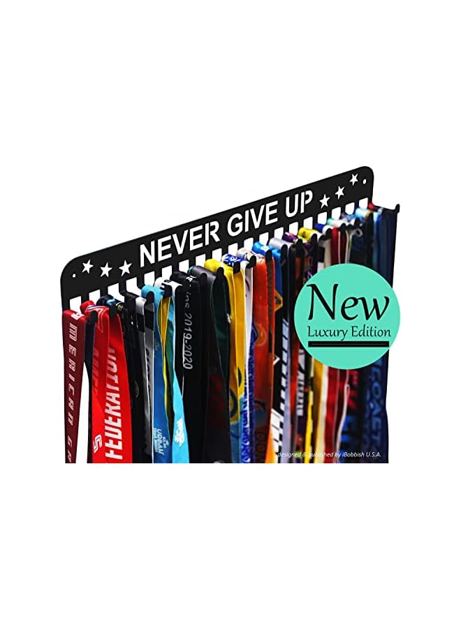 PROMASS Premium Medal Display Hanger Never Give Up with 20 Hooks,Medal Hanger Display For Wall with 16inchL,race medal display Upgraded Medal Holder display with Simple Design For gymanstics,race,soccer,swim - Image 2