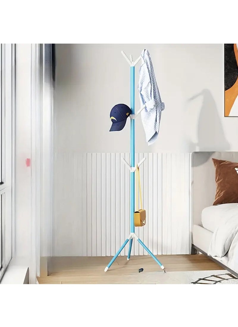 Hihonor - Coat Rack, Metal Freestanding Hanger with 9 Hooks and 3 Adjustable Size Free-Standing Tree Hangers for Bedrooms Dorm Corridors Entrances Offices for Hats Coats Scarves Handbags,Wooden Coat Tree (Blue) - Image 1