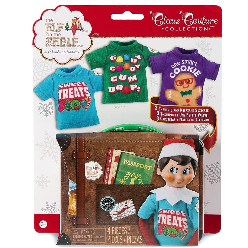 The Elf on the Shelf Claus Couture Sweet Treat Tees for Your Scout Elf Includes Three tees with Collectible tin Suitcase for Accessories - Image 2