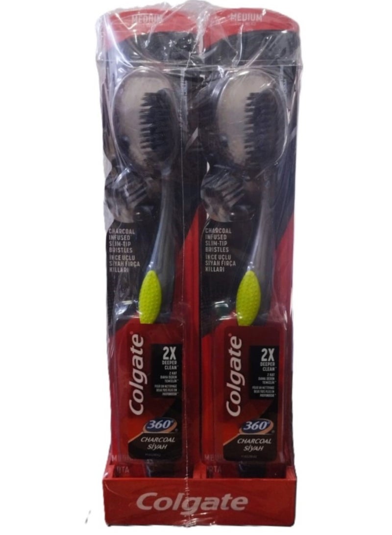 كولجيت فرشاة الاسنان كولغيت 360 تشاركول متوسطة ,12 قطعة ,متعددة الألوان - Image 1