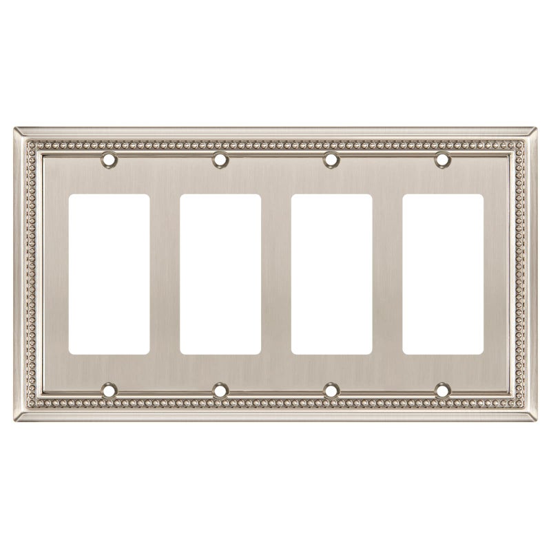 Henne Bery Sunken Pearls Heavy Duty Decorative Wall Plate Switch Plate Outlet Cover Quad Decorator Satin Nickel