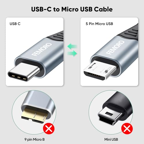 FEMORO USB C to Micro USB Cable 6 Inch Short, 480Mbps Data Transfer & 12W Charging USB-C Type C to Micro USB Cable Adapter OTG Cord Braided for MicroUSB Devices - Image 3