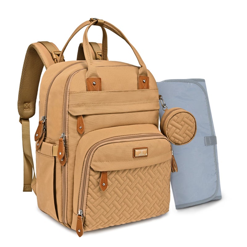 BabbleRoo BabbleRoo Diaper Bag Backpack Baby Essentials Travel Tote Multi function Waterproof Diaper Bag Travel Essentials Baby Bag with Changing Pad Stroller Straps Pacifier Case Unisex Beige