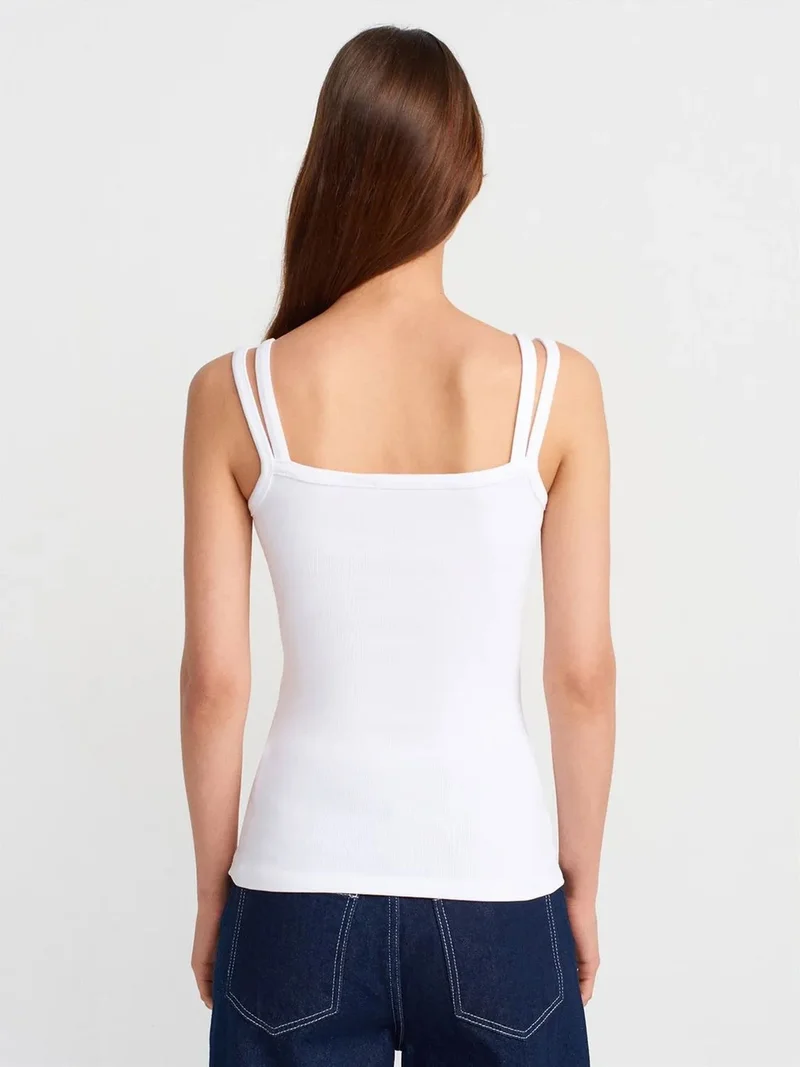 ديلفين Dilvin Ribbed Sleeveless Square-neck Blouse
