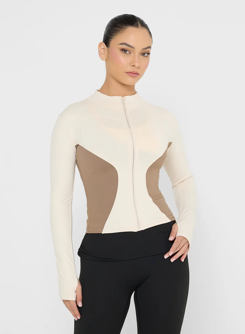 FRWD Sculpting Colorblock Zip Up Top