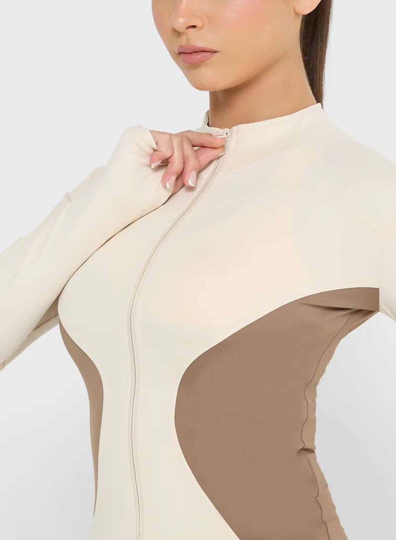 FRWD Sculpting Colorblock Zip Up Top