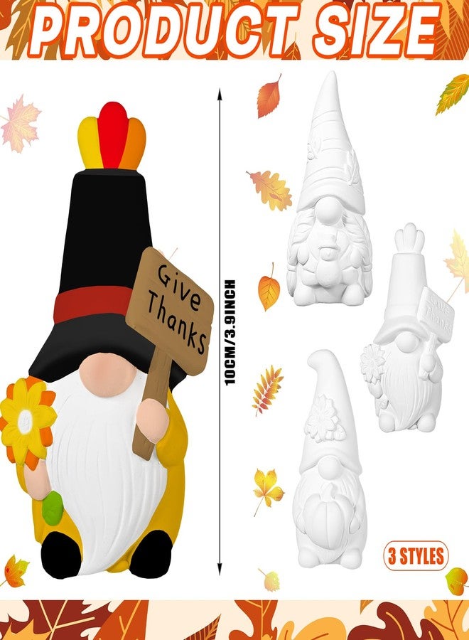 Youyole 3 Pack Ready to Paint Your Own Gnome Statues, 4 Mini Blank Ceramics Unpainted Gnome Figurines Craft DIY Art with Brush Palette Paint for Adults(Thanksgiving) - Image 2