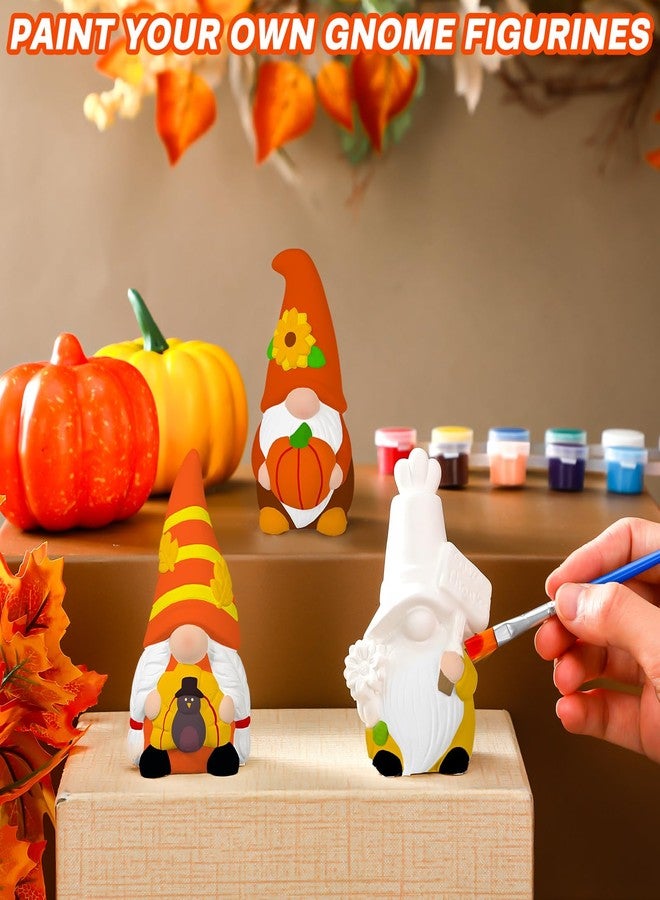 Youyole 3 Pack Ready to Paint Your Own Gnome Statues, 4 Mini Blank Ceramics Unpainted Gnome Figurines Craft DIY Art with Brush Palette Paint for Adults(Thanksgiving) - Image 4
