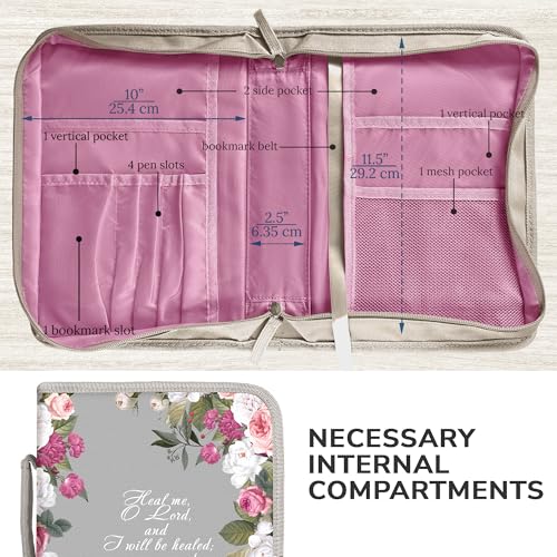DEHITE Bible Cover Case for Women – Premium Fabric Bible Cases for Girls - Carrying Bag for Woman – Pen Slots – Zippered Pocket – Christian Floral Accessories - Large Holder - Image 4