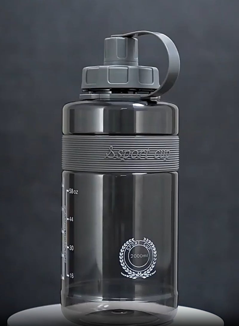 Angmei Large Capacity Sports Water Bottle Pc Material For Men And Women With Straw, Brush, Carrying Cord And Scald Resistant Leather Sleeve,1000ml gray large kettle portable sports water cup large capacity outdoor fitness plastic cup ton barrel - Image 1